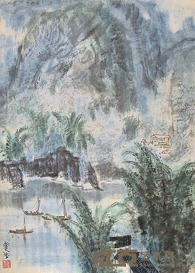 李华生 山居帆舟 立轴 39×54cm