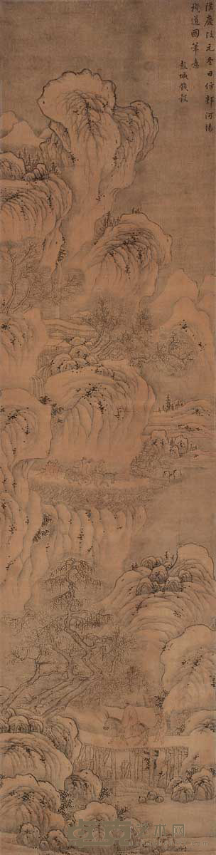 钱毂 山水 立轴 150×37cm
