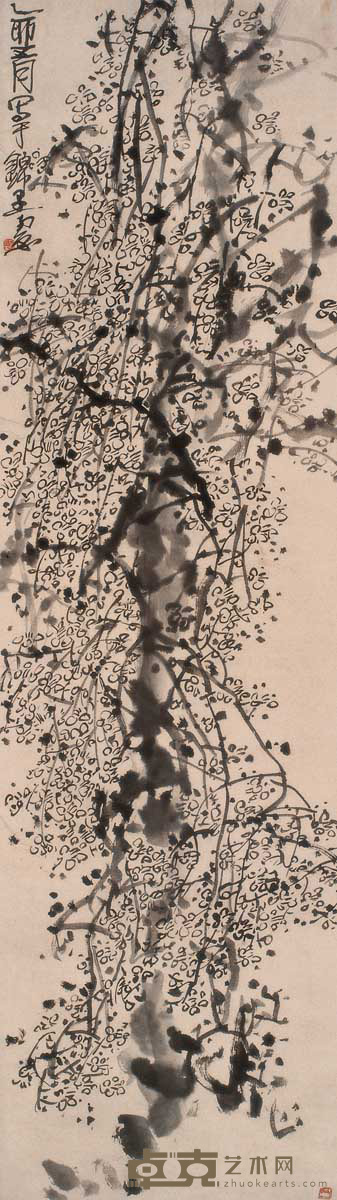 陈子庄 1975年作 墨梅 立轴 120×34cm