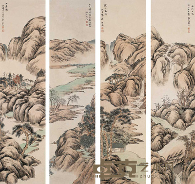 汪洛年 山水 四屏 125×31cm×4