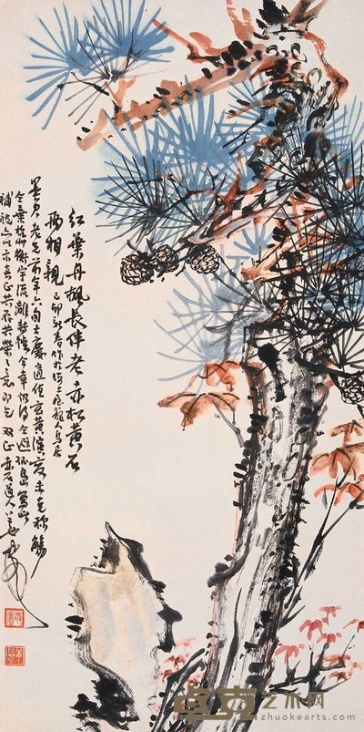 姜丹书 红叶丹枫 立轴 68×34cm