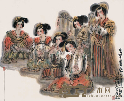 翁振新 宫乐图 立轴 80×99cm