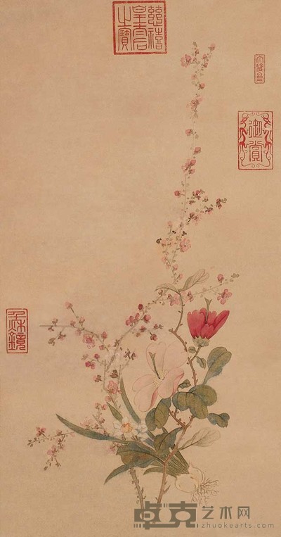 慈禧太后 花卉 镜心 61×32cm