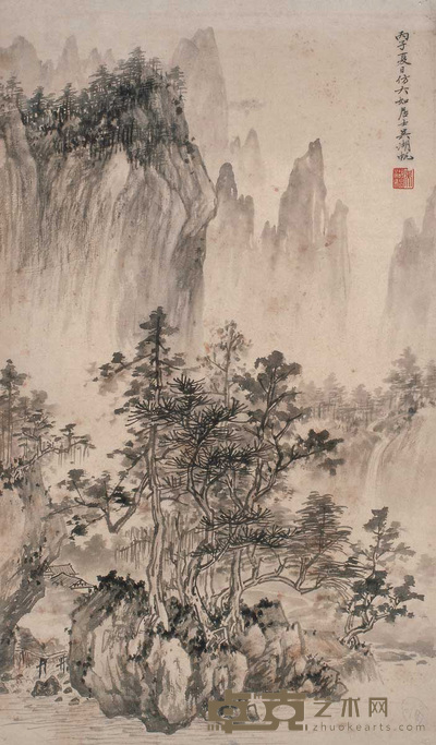 吴湖帆 1936年作 山水 立轴 55×32cm