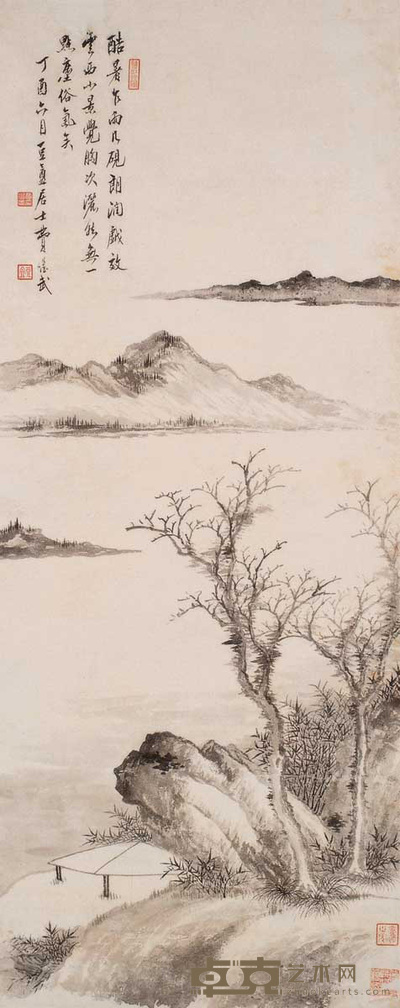 费继武 1937年作 山水 立轴 82×33cm