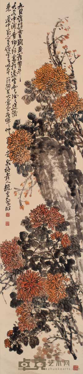 赵云壑 菊石 立轴 231×51cm