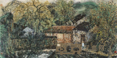 刘彦水 1999年作 小院春深 镜心 66×131cm
