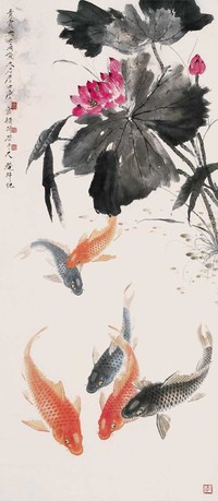 吴青霞 唐云 落花游鱼 立轴