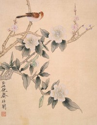 于非闇 茶花小鸟 镜心