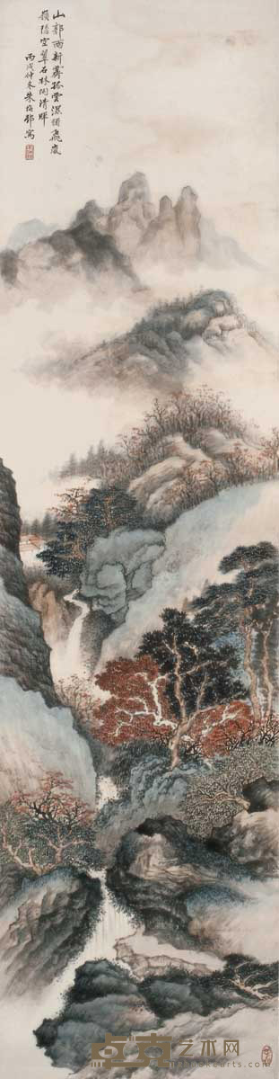 朱梅邨 1946年作 山水 立轴 165×43cm