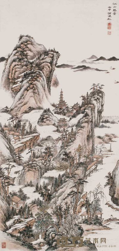 诸建秋 1932年作 江山胜景 立轴 133×62cm