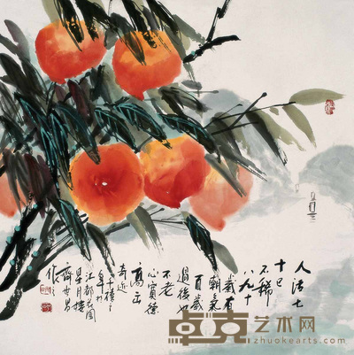 齐世昌 2000年作 祝寿图 镜心 66×66cm
