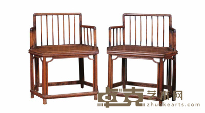 清 黄花梨六角扶手椅（二件） 72×50×84cm