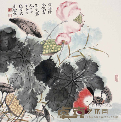 贾广健 2004年作 荷花鸳鸯 镜心 68×68cm