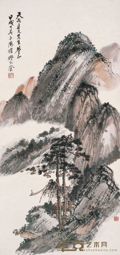 汤涤 1934年作 山水 立轴 99×46cm