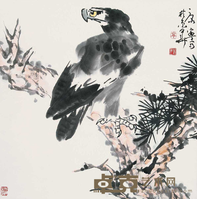 康宁 雄鹰图 镜心 67×66cm