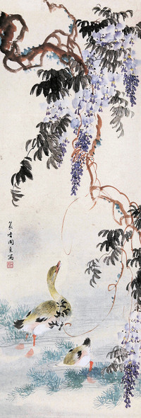 吴青霞 花荫双鸭 立轴