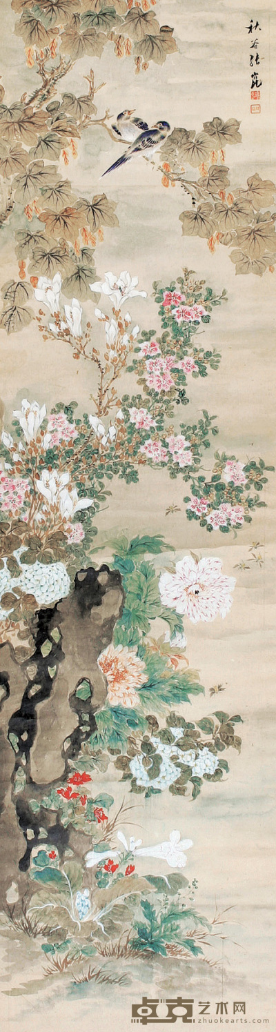 张秋谷 花卉 立轴 162×45cm