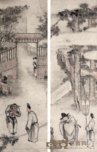 改琦（款） 人物四屏 立轴 170×54cm×4