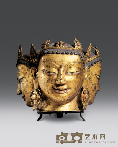 十四世纪 铜鎏金佛头 高20cm