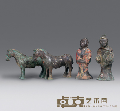 西汉  铜马铜人俑 人高15cm；马高10cm