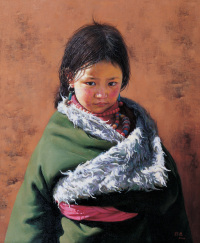 陈畏 2002年 穿绿袍的藏族女孩