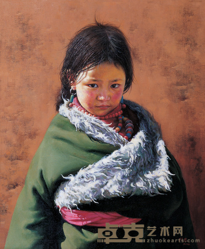 陈畏 2002年 穿绿袍的藏族女孩 73×60cm