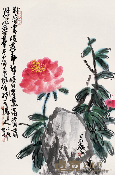 曾宓 牡丹 镜心 68×44cm