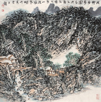 王镛 2005年作 溪村春花图 镜心