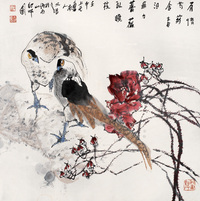 江文湛 2002年作 花鸟 镜心