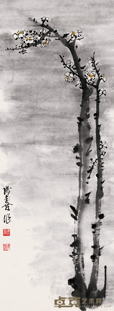 王成喜 梅花 立轴 90×34cm