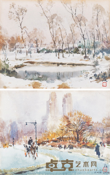 程及 纽约中央公园二帧 30×23cm×2