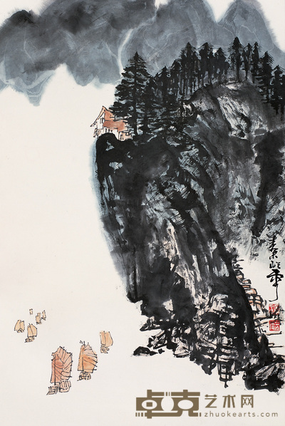 秦岭云 一帆风顺 立轴 101×67cm