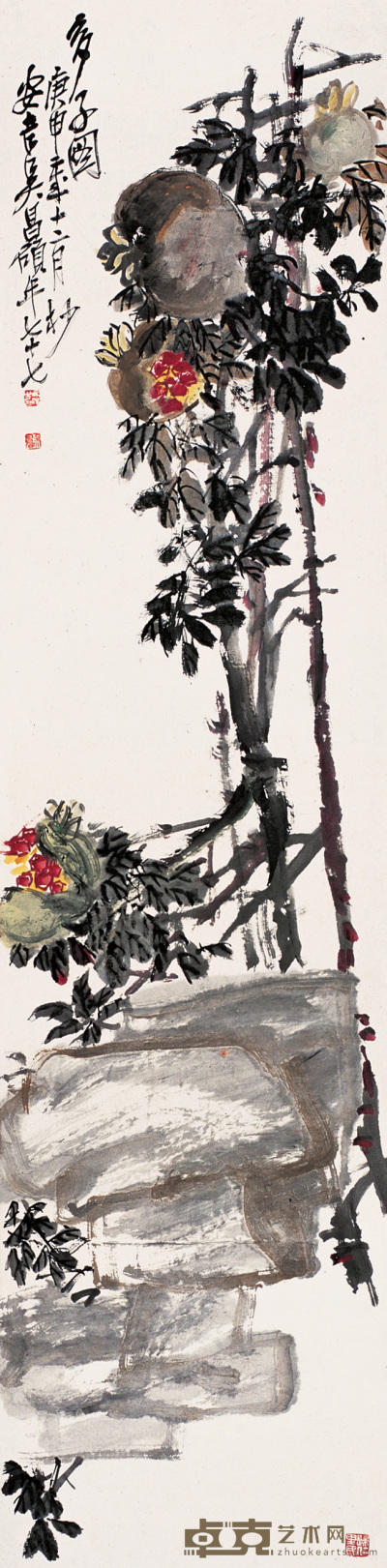 吴昌硕 1920年作 多子图 镜心 139×34.5cm