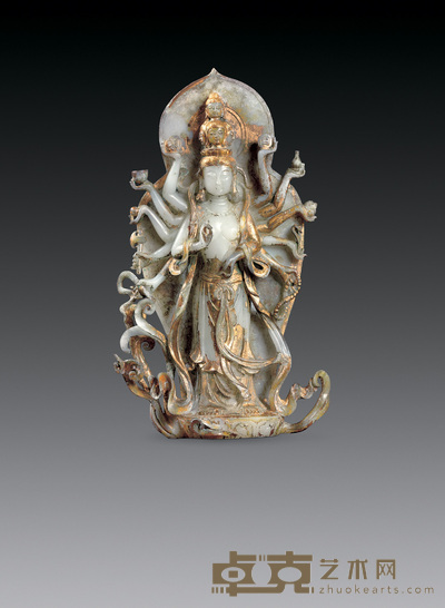 明末清初 玉鎏金千手观音像 高26cm