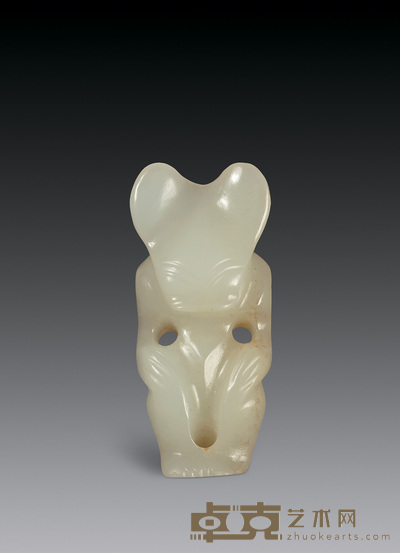 红山文化 白玉跪人 高5.4cm