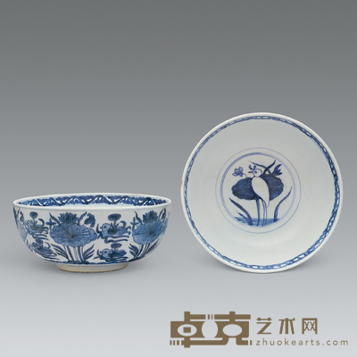 清康熙 青花莲池鸳鸯戏水碗（一只） 口径28.5cm