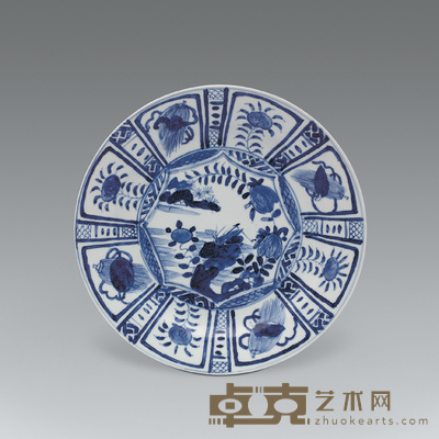 清康熙 青花草虫吟鸣盘 口径；22.5cm