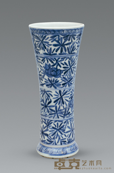 清康熙 青花漫地花叶花觚(一只) 高21cm