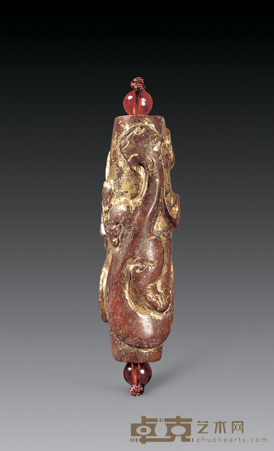 汉代 白玉螭龙勒子 长5.7cm