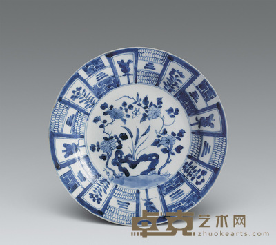 清康熙 青花兰菊盘 口径22.5cm