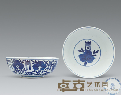 清康熙 青花贯套寿桃碗（一只） 口径29.5cm