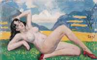沙耆 1983年作 草地上的裸女