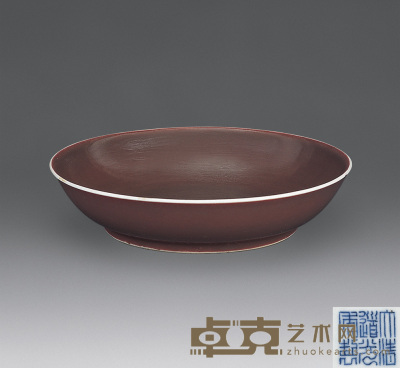清道光 祭红釉盘 口径20.5cm