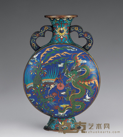 清 铜胎珐琅龙凤纹抱月瓶 高32cm