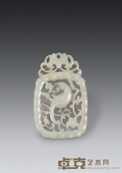 清 玉花鸟竹节牌 6×3.8cm