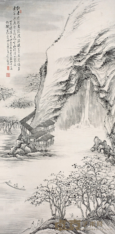 吴观岱 1922年作 春山放舟图 立轴 133×66cm