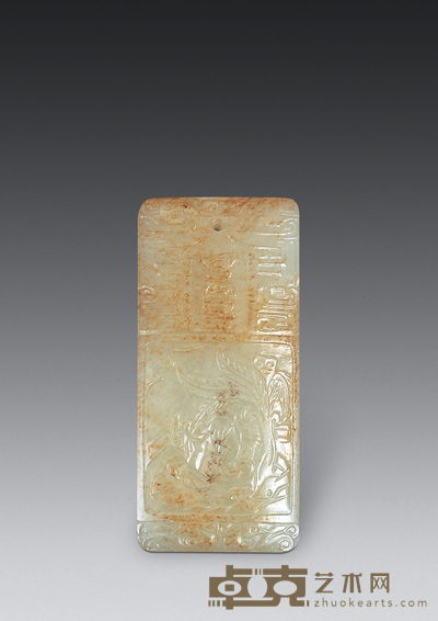 清 玉人物诗文牌 高6cm