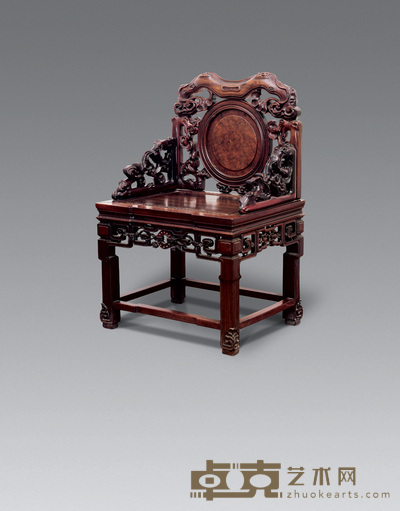 清 红木灵芝太师椅(一套四件) 高100cm;宽65cm