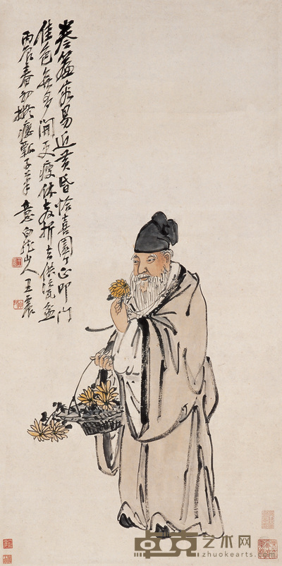 王震 1916年作 五柳诗意 立轴 98×50cm
